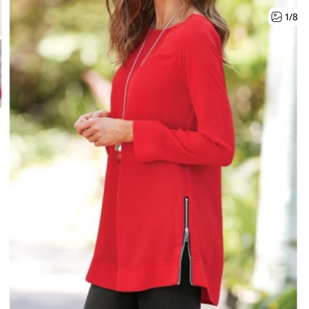 Soft Surroundings Red Boatneck Zipper Detail Blouse size 1X